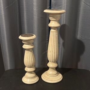 Pair India made Wood Distressed Candleholders